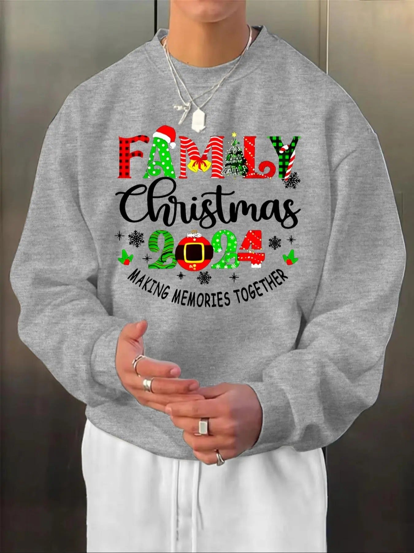 Men'WB shield Christmas & Letter Print Drop Shoulder Sweatshirt, Regular Fit Casual Long Sleeve Round Neck Pullover for...