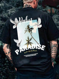 Men'WB shield Coconut Tree & Birds Graphic Print Round Neck Tee, Regular Fit Casual Short Sleeve T-shirt, Men'WB shield...