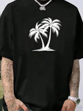 Men'WB shield Coconut Tree Print Round Neck Tee, Casual Short Sleeve Crew Neck T-shirt for Summer, Fashion Men'WB shield...