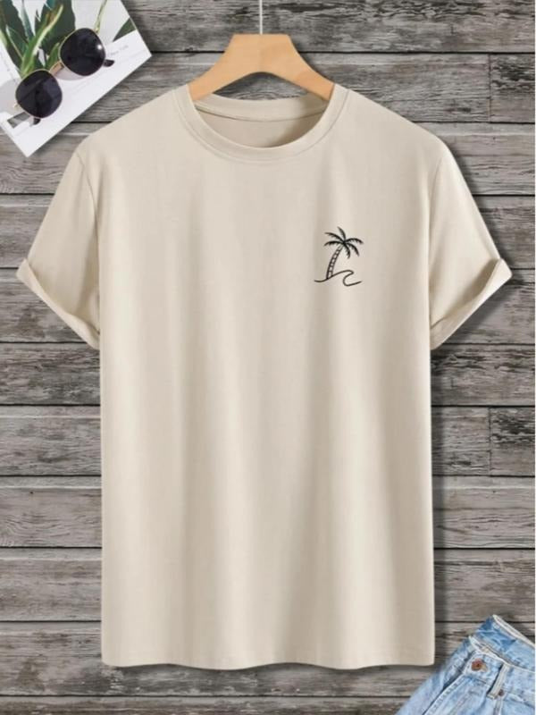 Men'WB shield Coconut Tree Print Round Neck Tee, Summer TNF, Regular Fit Casual Short Sleeve T-shirt for Daily Outdoor...