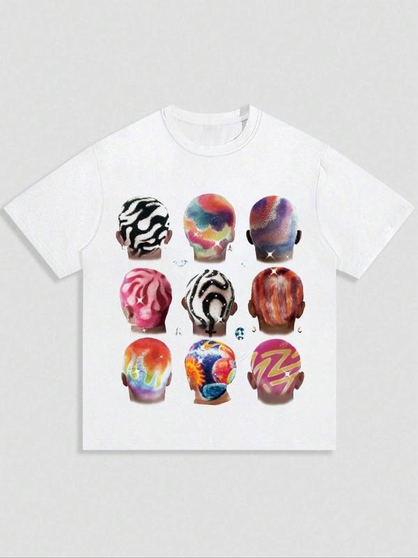 Men'WB shield Colorful Hairdressing Figure Print Drop Shoulder Tee, Regular Fit Casual Short Sleeve Round Neck T-Shirt...