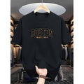 Men'WB shield Comfortable 100% Polyester Knit Fabric Casual Crew Neck T-Shirt with Boston Print, Slight Stretch, Summer...