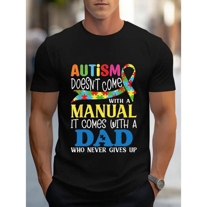 Men'WB shield Cotton Autism Awareness T-Shirt - Casual Crew Neck Knit Fabric with Slight Stretch, Regular Fit All-Season...