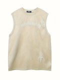 Men'WB shield Cross Letter Patched Round Neck Tank Top, Regular Fit Casual Sleeveless Graphic Tee for Summer, Fashion...