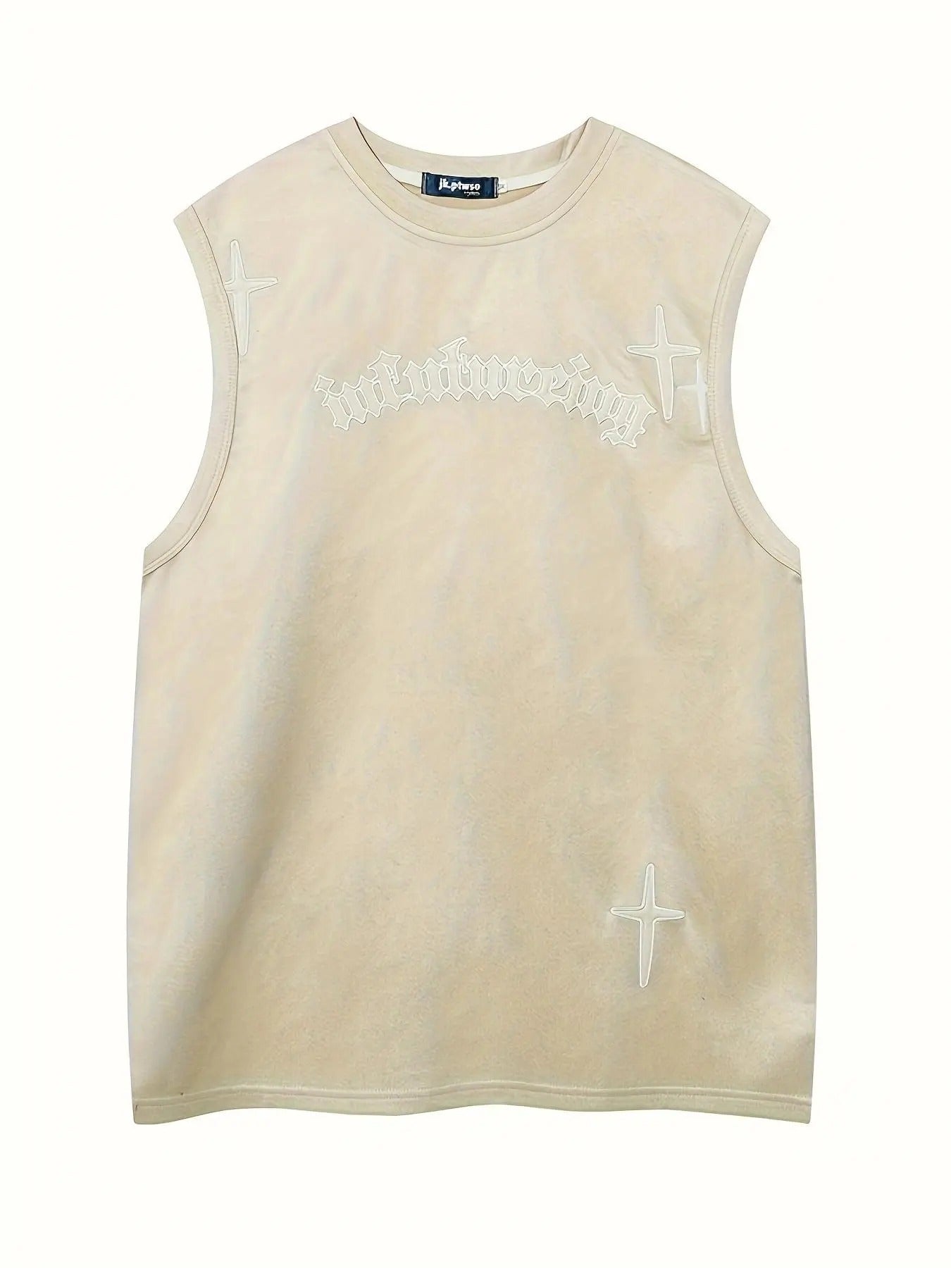 Men'WB shield Cross Letter Patched Round Neck Tank Top, Regular Fit Casual Sleeveless Graphic Tee for Summer, Fashion...