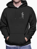 Men'WB shield Cross Print Drop Shoulder Hoodie, Casual Regular Fit Drawstring Pocket Hooded Sweatshirt for Spring & Fall,...