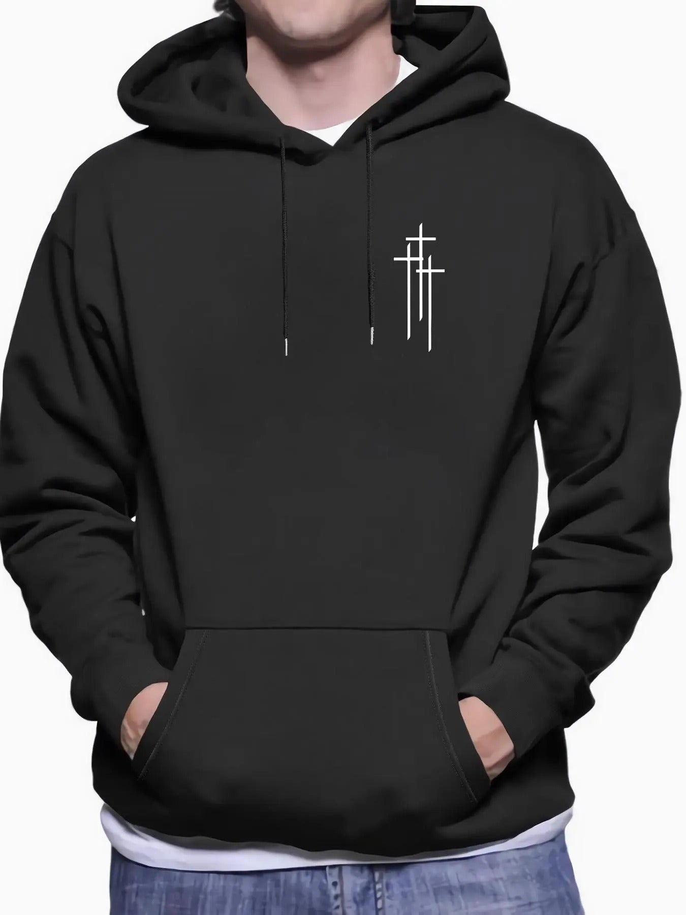 Men'WB shield Cross Print Drop Shoulder Hoodie, Casual Regular Fit Drawstring Pocket Hooded Sweatshirt for Spring & Fall,...