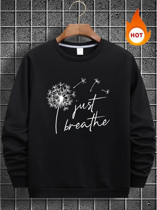 Men'WB shield Dandelion & Letter Print Fleece Lined Sweatshirt, Regular Fit Casual Long Sleeve Round Neck Pullover for...
