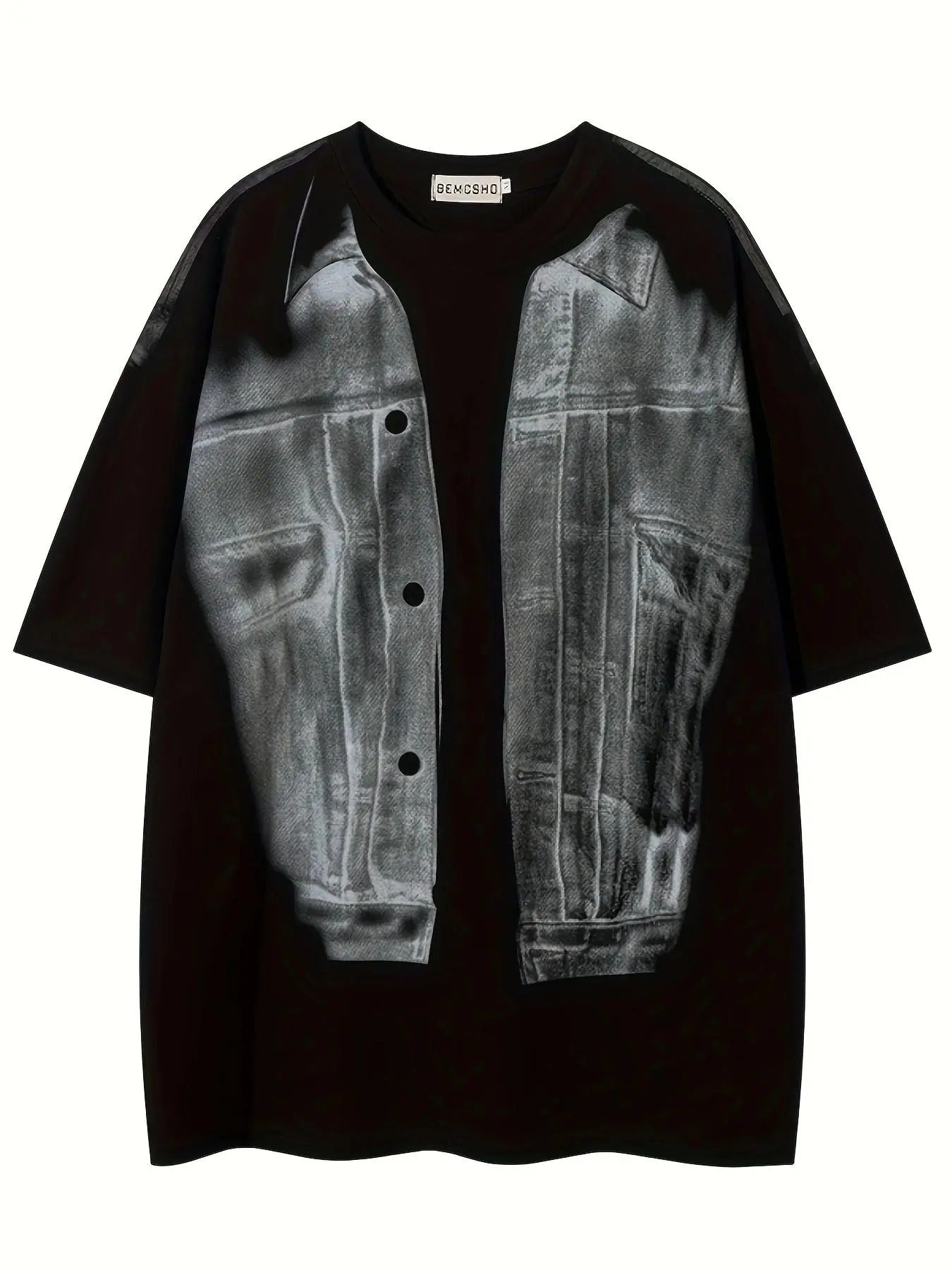 Men'WB shield Denim-effect Print Short Sleeve Tee, Loose Casual Fashion T-shirt for Summer, Men'WB shield Top for Daily...