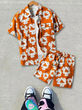 Men'WB shield Ditsy Floral Print Shirt & Shorts Set, Regular Fit Casual Short Sleeve Collared Top & Shorts, Men'WB shield...