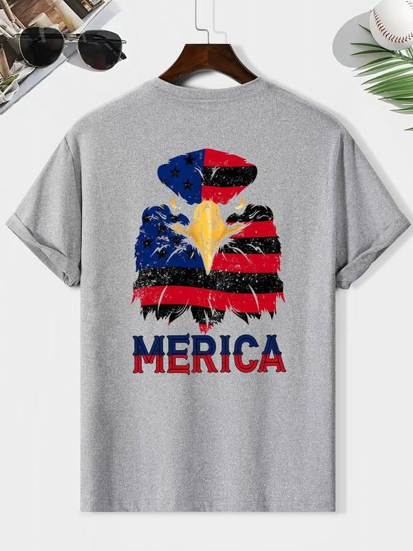 Men'WB shield Eagle & Letter Print Round Neck Tee, Casual Loose Short Sleeve T-shirt for Summer, Men'WB shield Top for...