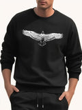 Men'WB shield Eagle Print Drop Shoulder Sweatshirt, Loose Casual Long Sleeve Round Neck Pullover for Fall & Winter,...