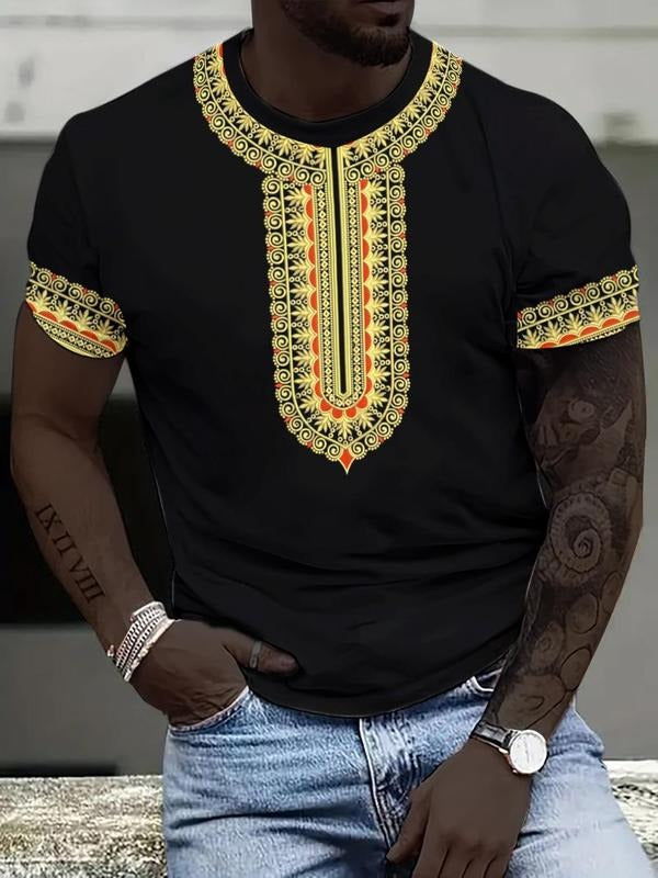 Men'WB shield Ethnic Pattern Round Neck Tee, Summer TNF, Regular Fit Casual Fashion Short Sleeve T-shirt for Daily Wear,...