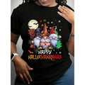 Men'WB shield FOG Slim Fit Black Cotton T-Shirt Happy Hallothanksmas Gnomes Design With Festive Halloween & Christmas...