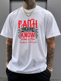 Men'WB shield Faith Meaning Know Letter Print Round Neck Graphic Tee, Loose Casual Short Sleeve T-shirt for Summer,...