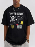 Men'WB shield Figure & Heart Print Drop Shoulder Tee, Men'WB shield Summer TNF, Regular Fit Casual Letter Print Short...