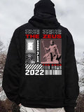 Men'WB shield Figure & Letter & Number Print Drop Shoulder Hoodie, Regular Fit Street Drawstring Kangaroo Pocket Hooded...
