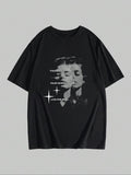 Men'WB shield Figure & Letter Print Drop Shoulder Tee, Summer TNF, Regular Fit Casual Fashion Graphic Round Neck Short...