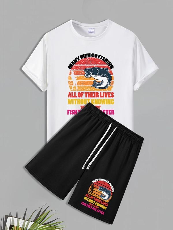 Men'WB shield Fishing Short Sleeve Tee & Shorts Straw hat pirates Set, Loose Casual Round Neck T-shirt & Shorts, Men'WB...