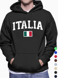 Men'WB shield Flag & Letter Print Drop Shoulder Hoodie, Fashion Casual Regular Fit Drawstring Pocket Hooded Sweatshirt...