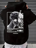 Men'WB shield Floral & Letter Print Drop Shoulder Hoodie, Regular Fit Casual Statue Graphic Drawstring Pocket Hooded...