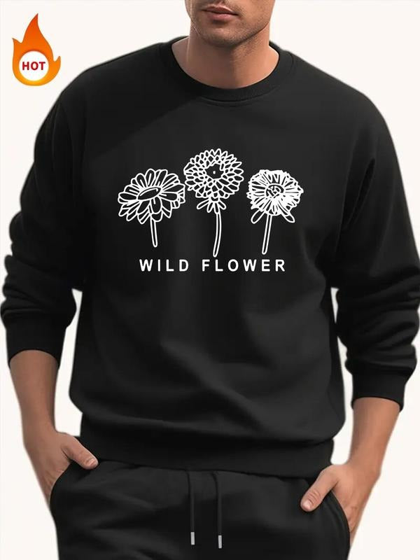 Men'WB shield Floral & Letter Print Drop Shoulder Sweatshirt, Regular Fit Casual FOG Comfy Long Sleeve Round Neck...