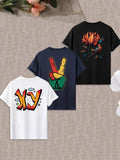 Men'WB shield Floral & Letter Print Graphic Round Neck Tee, Loose Casual Short Sleeve T-shirt for Summer, Men'WB shield...