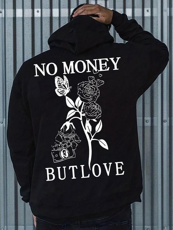 Men'WB shield Floral & Letter Print Pocket Drawstring Hoodie, Regular Fit Casual Drop Shoulder Long Sleeve Hooded...