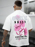 Men'WB shield Floral & Letter Print Short Sleeve Tee, Regular Fit Casual Round Neck T-Shirt for Summer, Streetwear Top...