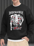 Men'WB shield Floral Skeleton & Letter Print Drop Shoulder Sweatshirt, Loose Casual Long Sleeve Round Neck Pullover for...