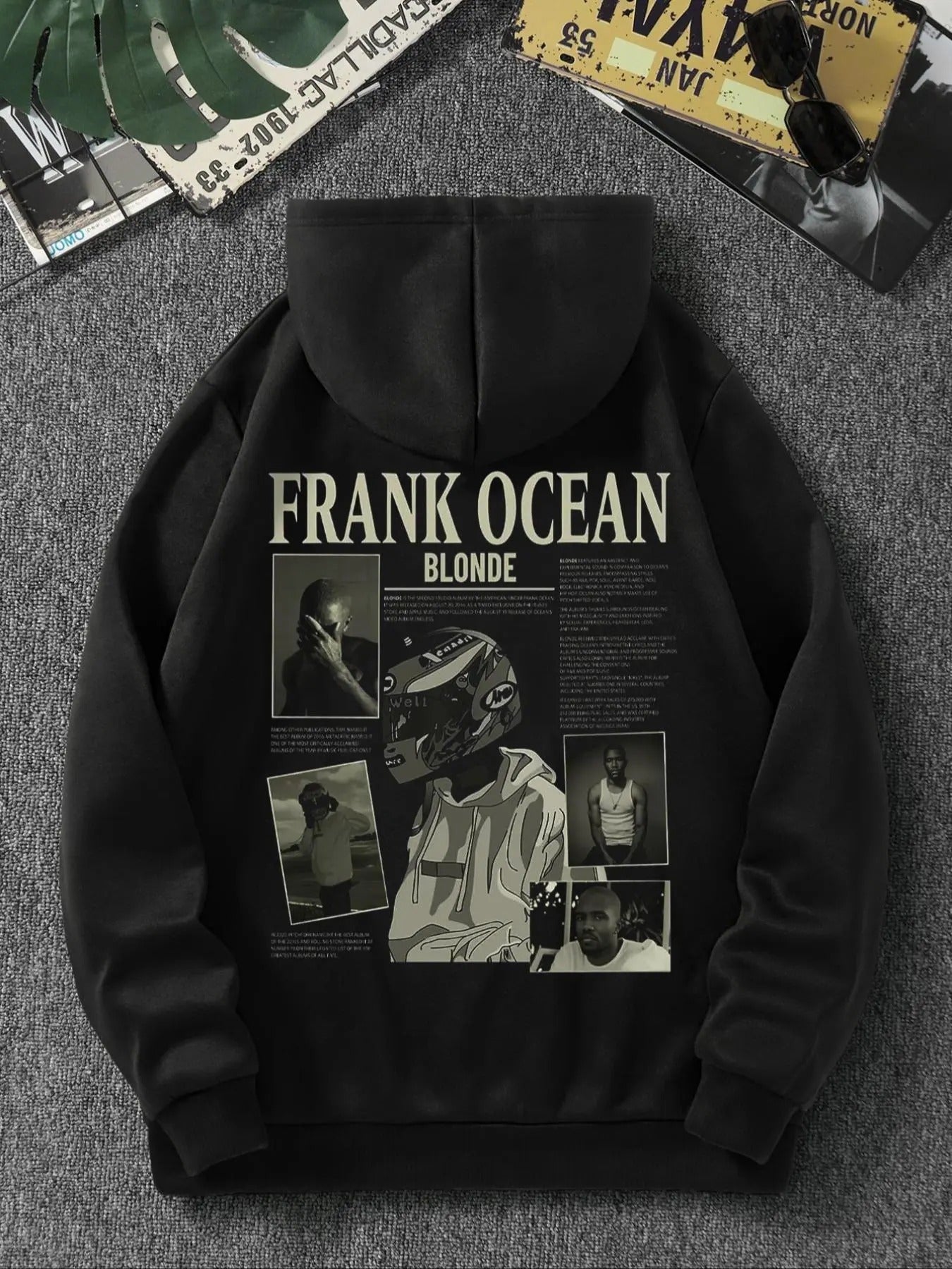 Men'WB shield Frank Ocean Letter Print Graphic Hoodie, Regular Fit Streetwear Longsleeves Hooded Sweatshirt for Fall &...