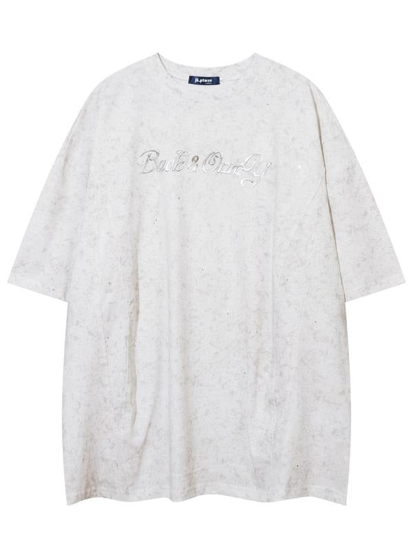 Men'WB shield Glitter Letter Patched Tee, Loose Casual Retro Short Sleeve Round Neck T-shirt for Summer, Fashion Men'WB...