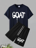 Men'WB shield Goat Print Short Sleeve Tee & Shorts Set, Regular Fit Casual Round Neck T-shirt & Graphic Shorts, Men'WB...