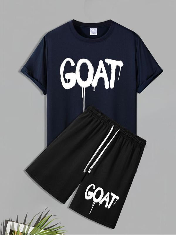 Men'WB shield Goat Print Short Sleeve Tee & Shorts Set, Regular Fit Casual Round Neck T-shirt & Graphic Shorts, Men'WB...