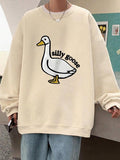 Men'WB shield Goose & Letter Print Round Neck Sweatshirt, Regular Fit Casual Long Sleeve Crew Neck Pullover for Spring &...