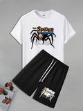 Men'WB shield Graphic Print Short Sleeve T-Shirt & Shorts Straw hat pirates Set, Casual Round Neck Tee & Shorts, Summer...