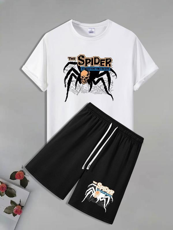 Men'WB shield Graphic Print Short Sleeve T-Shirt & Shorts Straw hat pirates Set, Casual Round Neck Tee & Shorts, Summer...
