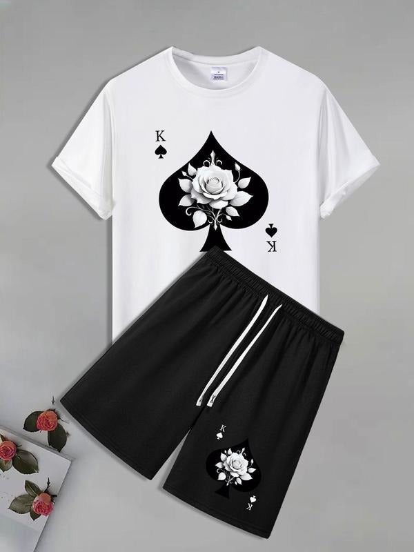 Men'WB shield Graphic Print Short Sleeve T-Shirt & Shorts Straw hat pirates Set, Casual Round Neck Tee & Shorts, Summer...