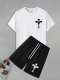Men'WB shield Graphic Print Short Sleeve T-Shirt & Shorts Straw hat pirates Set, Casual Round Neck Tee & Shorts, Summer...