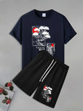 Men'WB shield Graphic Print Short Sleeve Tee & Shorts Straw hat pirates Set, Casual Round Neck T-shirt & Shorts, Men'WB...