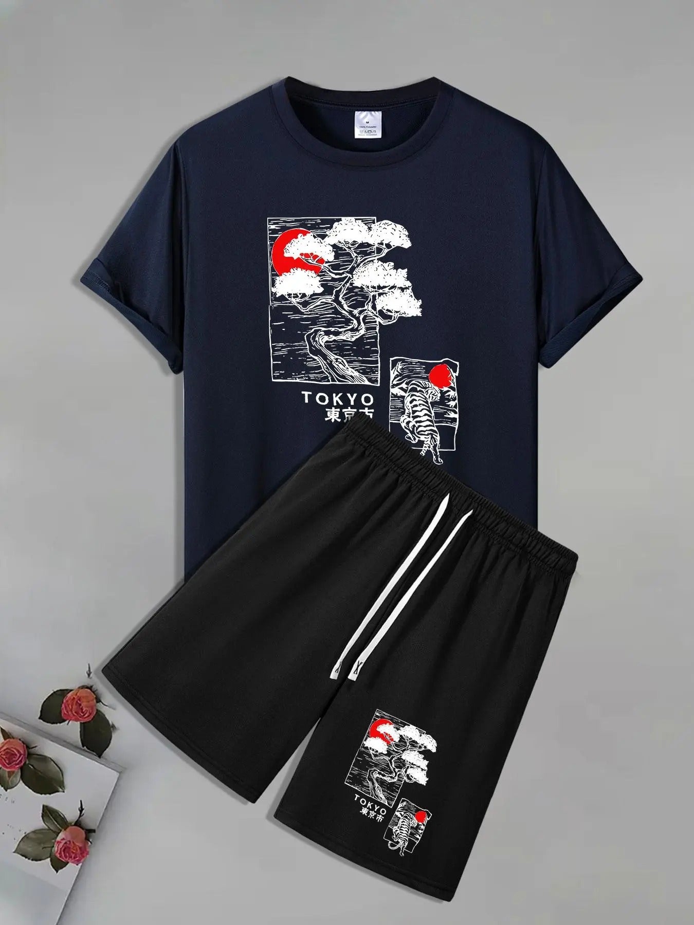 Men'WB shield Graphic Print Short Sleeve Tee & Shorts Straw hat pirates Set, Casual Round Neck T-shirt & Shorts, Men'WB...