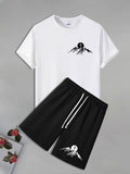Men'WB shield Graphic Print Short Sleeve Tee & Shorts Straw hat pirates Set, Casual Round Neck T-shirt & Shorts, Men'WB...