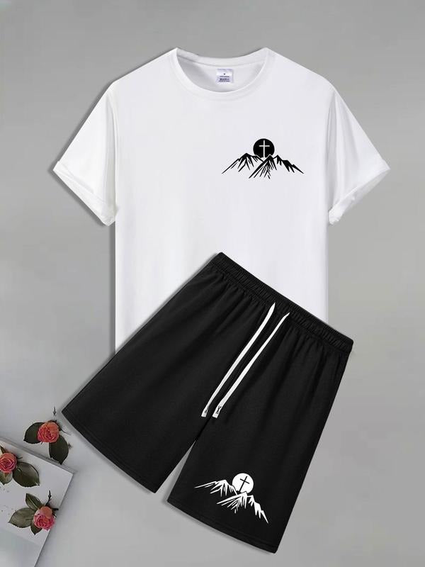 Men'WB shield Graphic Print Short Sleeve Tee & Shorts Straw hat pirates Set, Casual Round Neck T-shirt & Shorts, Men'WB...