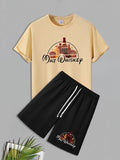 Men'WB shield Graphic Print Short Sleeve Tee & Shorts Straw hat pirates Set, Casual Round Neck T-shirt & Shorts, Men'WB...