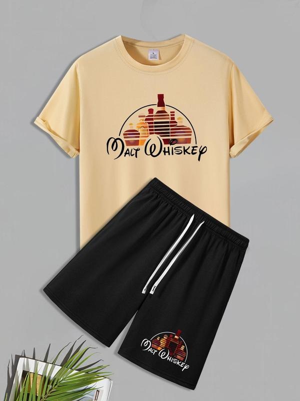 Men'WB shield Graphic Print Short Sleeve Tee & Shorts Straw hat pirates Set, Casual Round Neck T-shirt & Shorts, Men'WB...