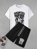 Men'WB shield Graphic Print Short Sleeve Tee & Shorts Straw hat pirates Set, Casual Round Neck T-shirt & Shorts, Men'WB...