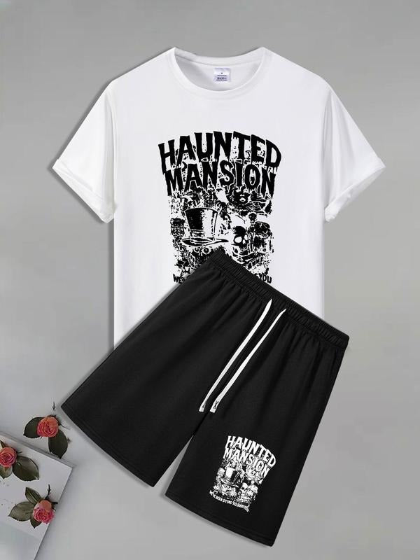 Men'WB shield Graphic Print Short Sleeve Tee & Shorts Straw hat pirates Set, Casual Round Neck T-shirt & Shorts, Men'WB...