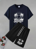 Men'WB shield Graphic Print Short Sleeve Tee & Shorts Straw hat pirates Set, Casual Round Neck T-shirt & Shorts, Men'WB...