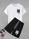 Men'WB shield Graphic Print Short Sleeve Tee & Shorts Straw hat pirates Set, Casual Round Neck T-shirt & Shorts, Men'WB...