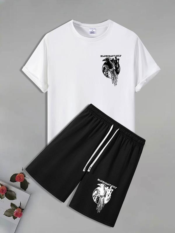 Men'WB shield Graphic Print Short Sleeve Tee & Shorts Straw hat pirates Set, Casual Round Neck T-shirt & Shorts, Men'WB...
